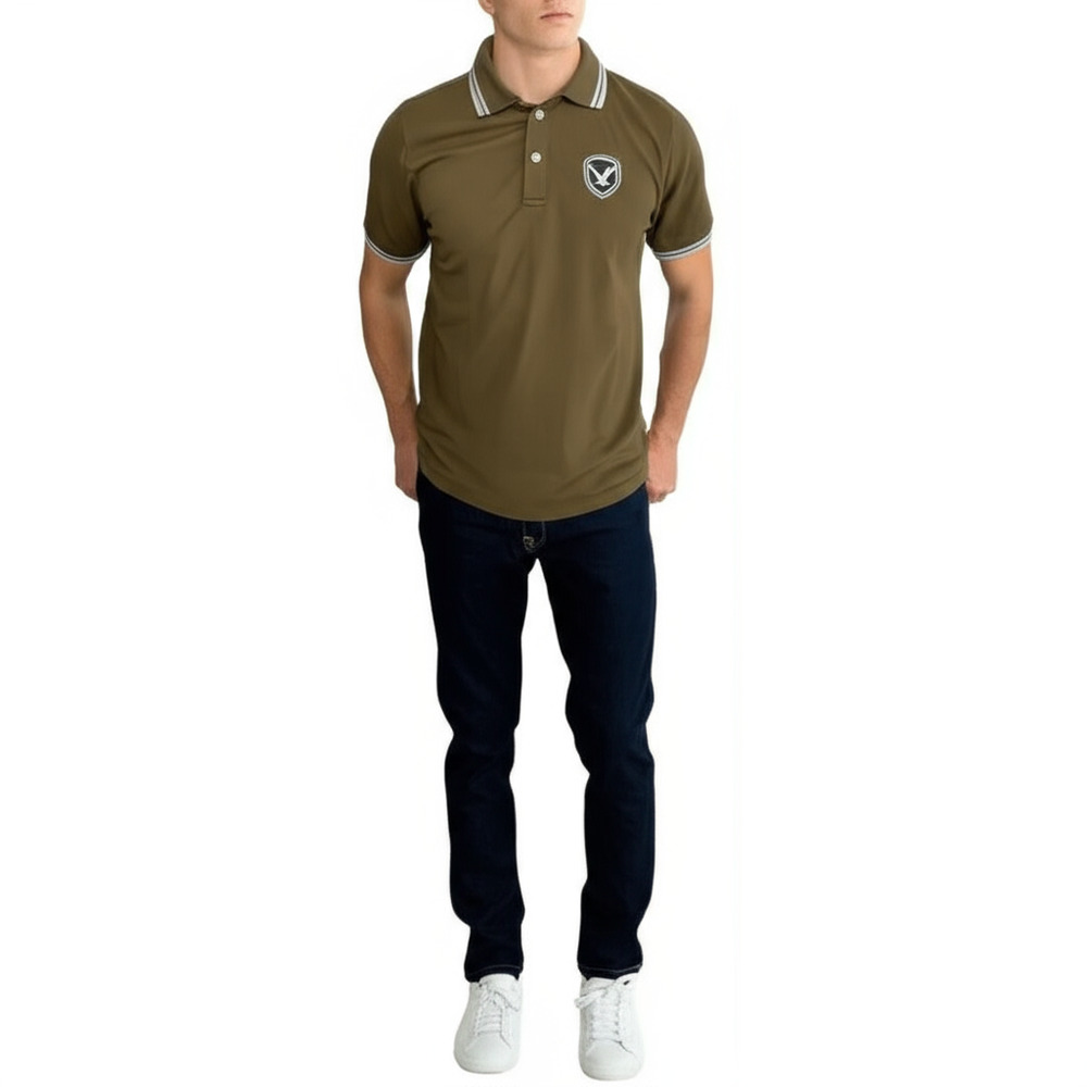 American Eagle Polo Shirt Men's Size M Olive Green Pique Knit Embroidered Shield